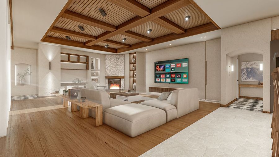 Great room · rendering, Parsons Design Build studio, 2024