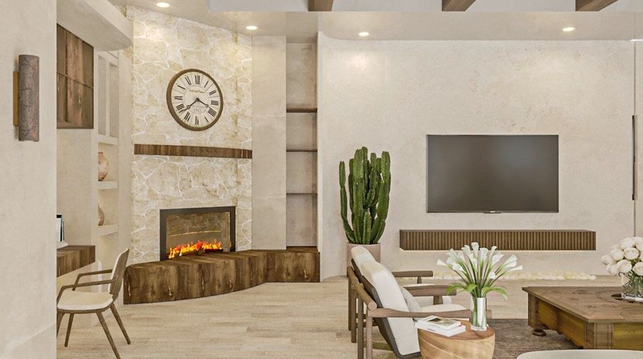Fireplace wall · rendering, Parsons Design Build studio, 2024