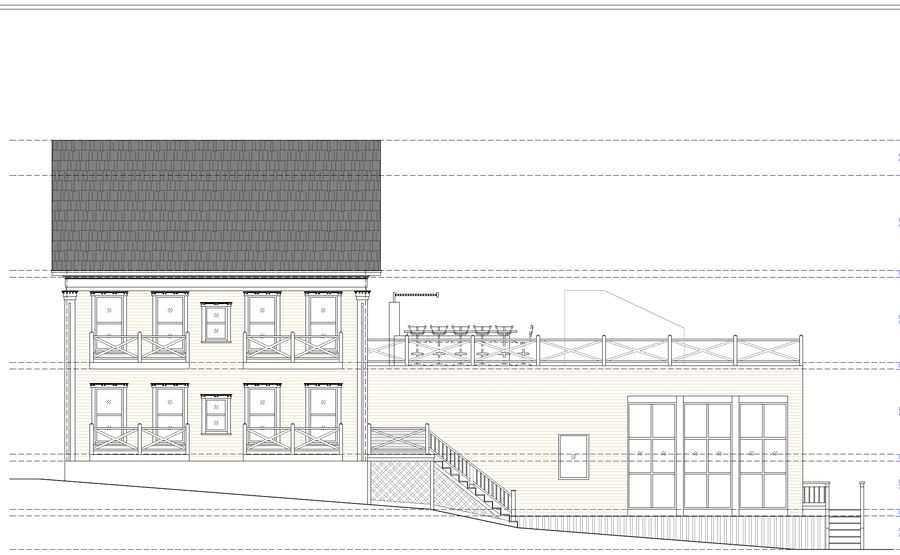 Proposed south-west elevation · in-house studio design proposal, 31 July 2026