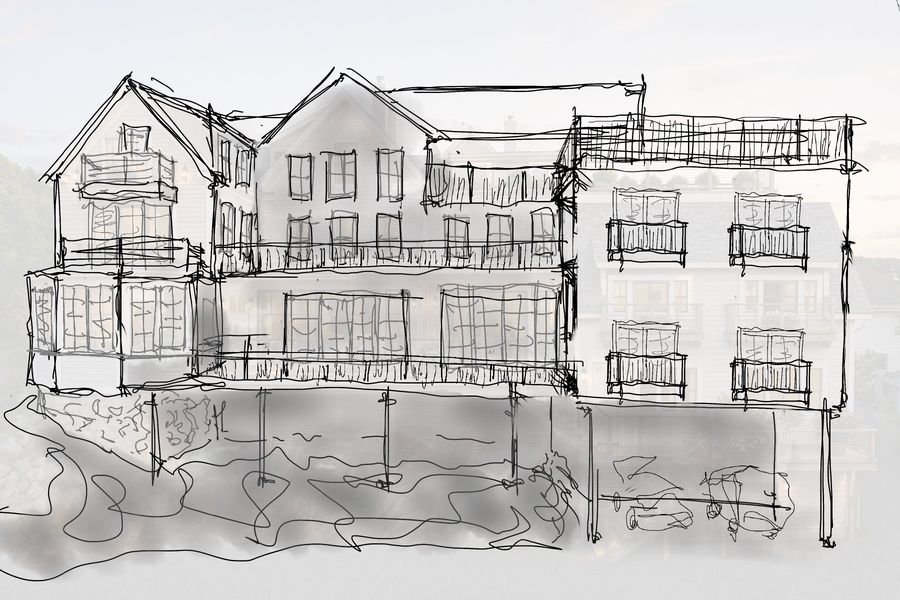 Concept sketch: the harbor elevation · Woodhull, 23 September 2026