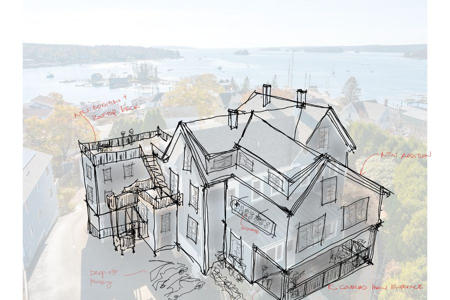Design concept, sketch: new addition and roof deck