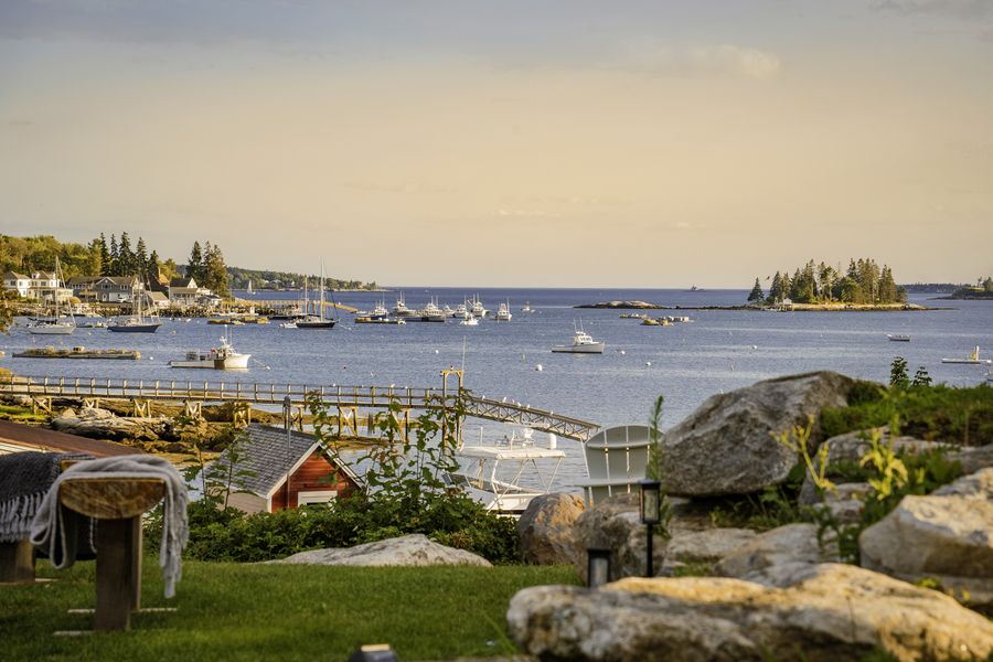 The harbor at sunset from the lawn