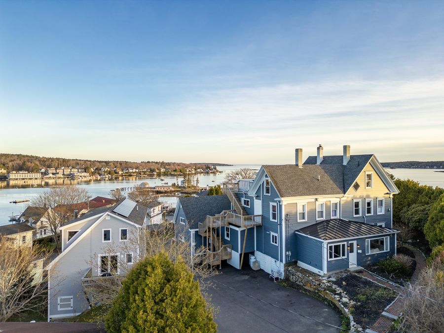 The building and the harbor from above