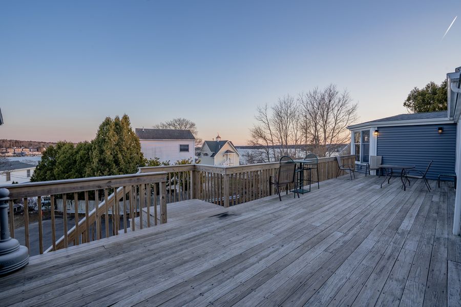 Harbor-side deck at dusk