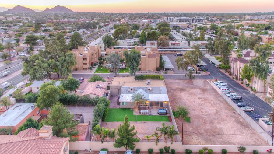 Central Scottsdale from the air, the mountains on the horizon