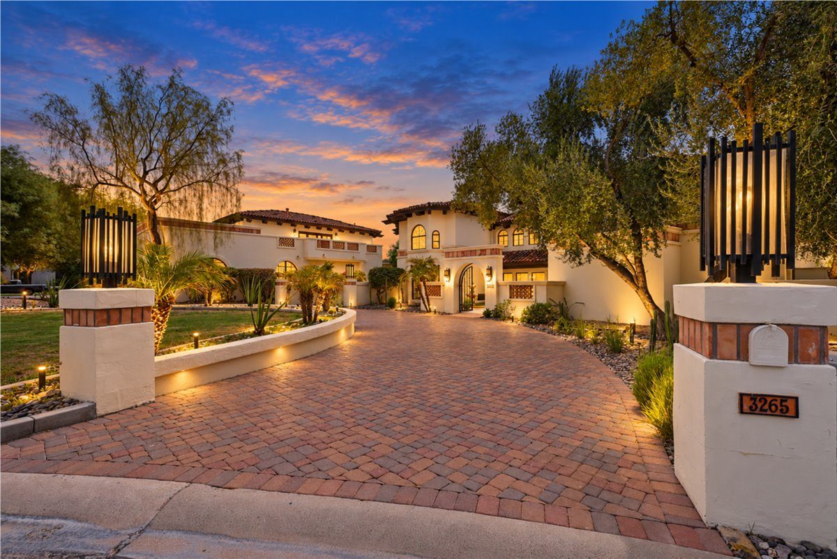 Valley Vista front drive at twilight (sky added digitally)