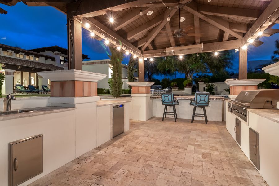 Outdoor kitchen at dusk