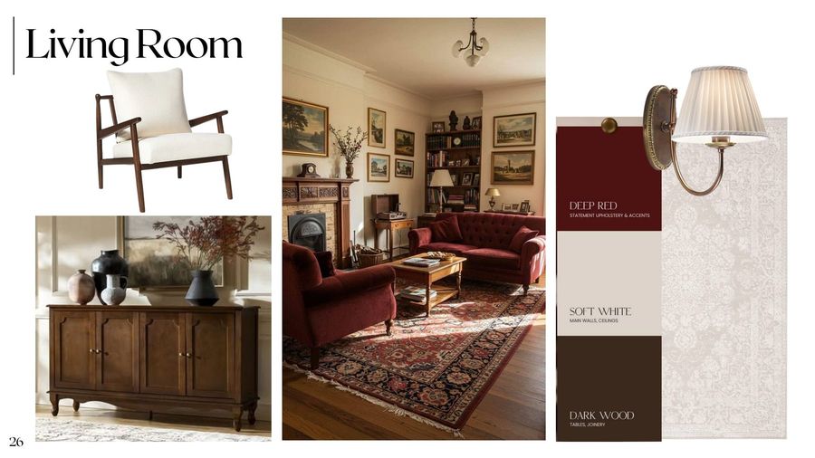 Interior concept board, Crimson Haven scheme · in-house studio, May 2026